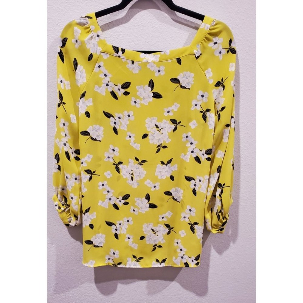 LOFT Yellow Floral Long Sleeve Blouse - Picture 2 of 4
